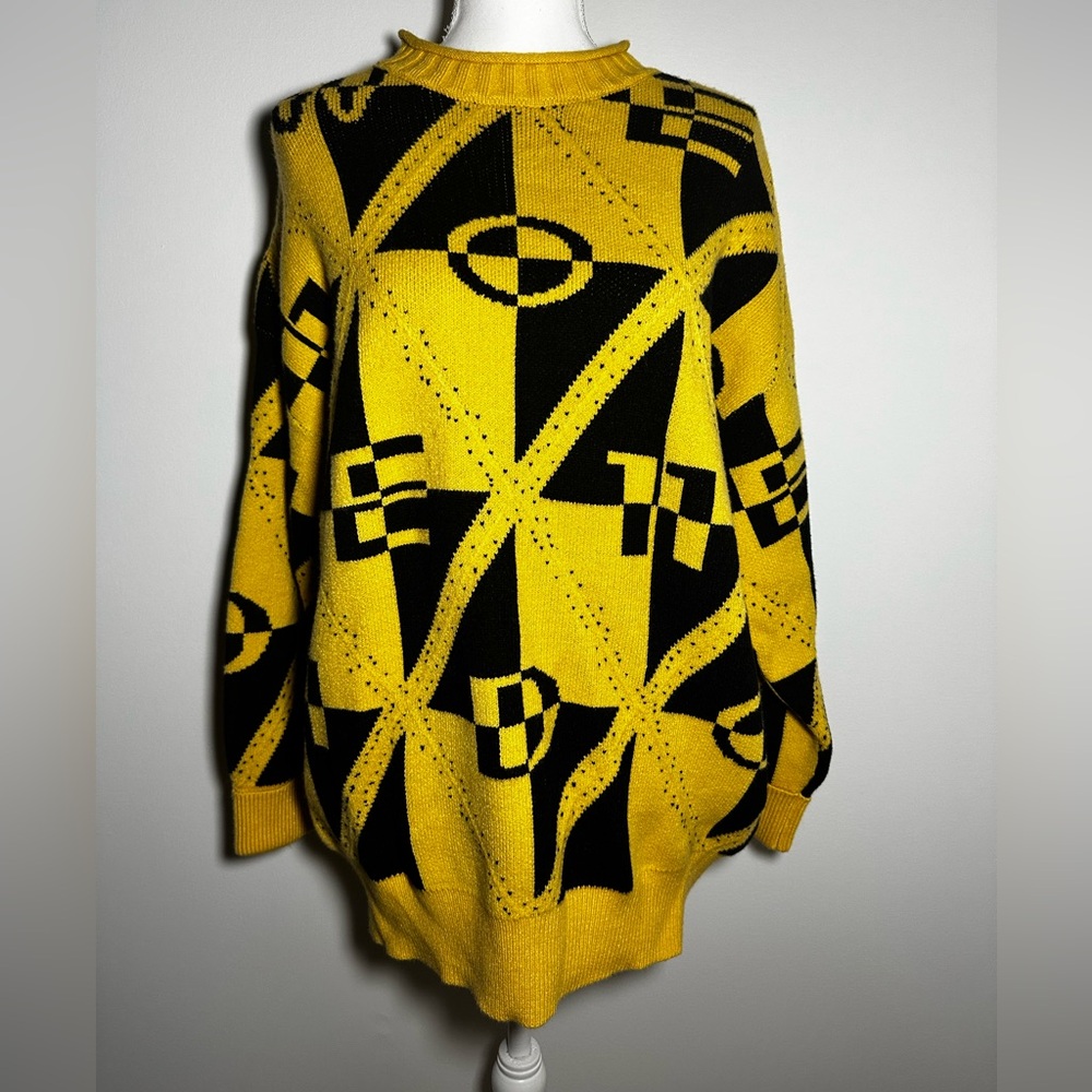 We11done Wool Cashmere Blend Oversized Geometric Sweater in Yellow and Black
